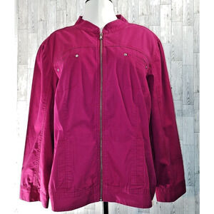 Wak Jeans Woman Red Short Jacket Size 1X Full Zip 4 Pocket Cuff Buttons Western